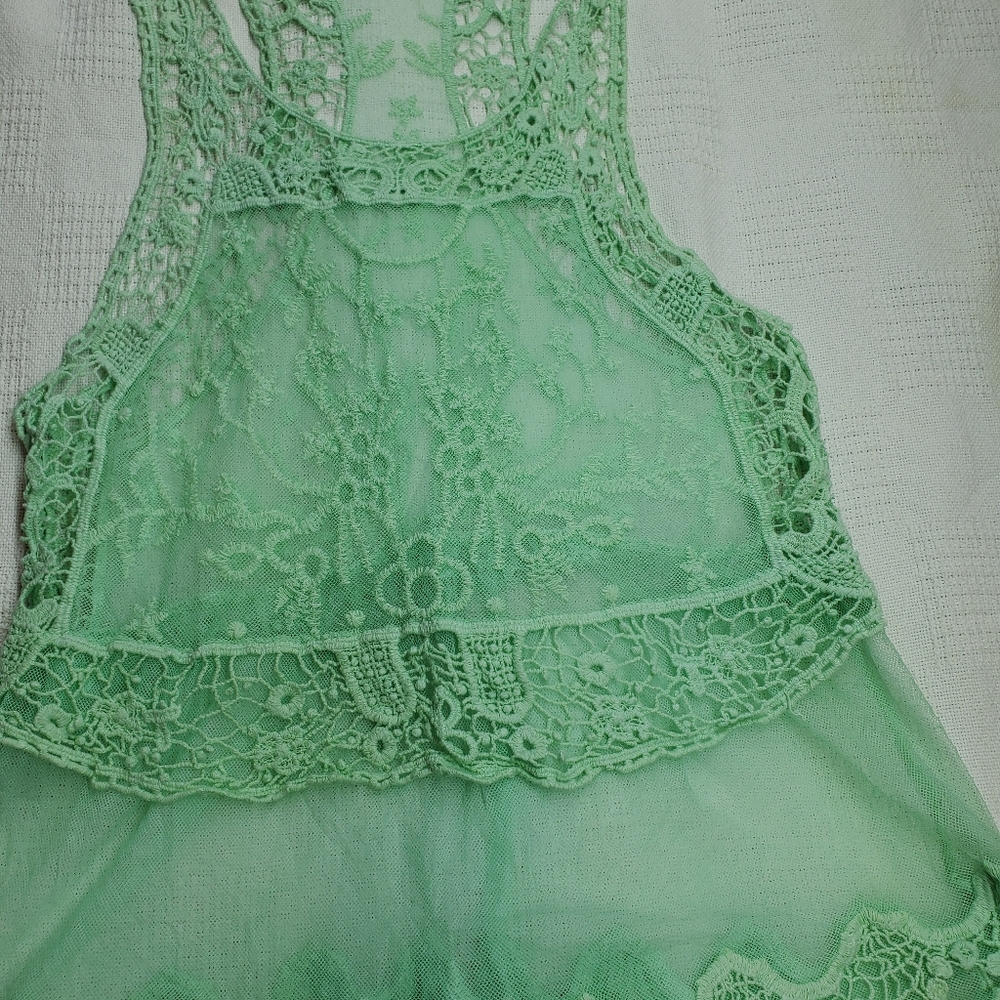 Seafoam Green Sheer Lace Tank Top - Picture 3 of 6